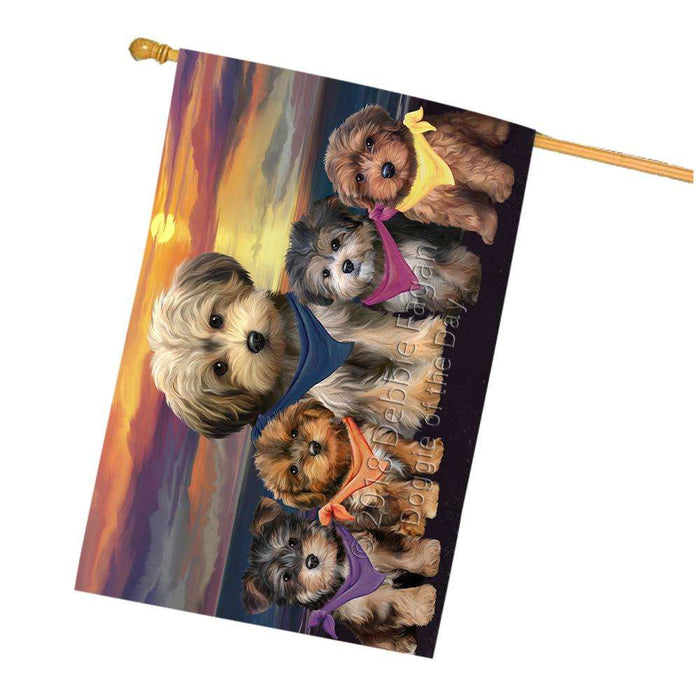 Family Sunset Portrait Yorkipoos Dog House Flag FLG50306