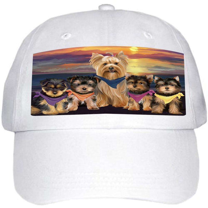 Family Sunset Portrait Yorkshire Terriers Dog Ball Hat Cap HAT54603