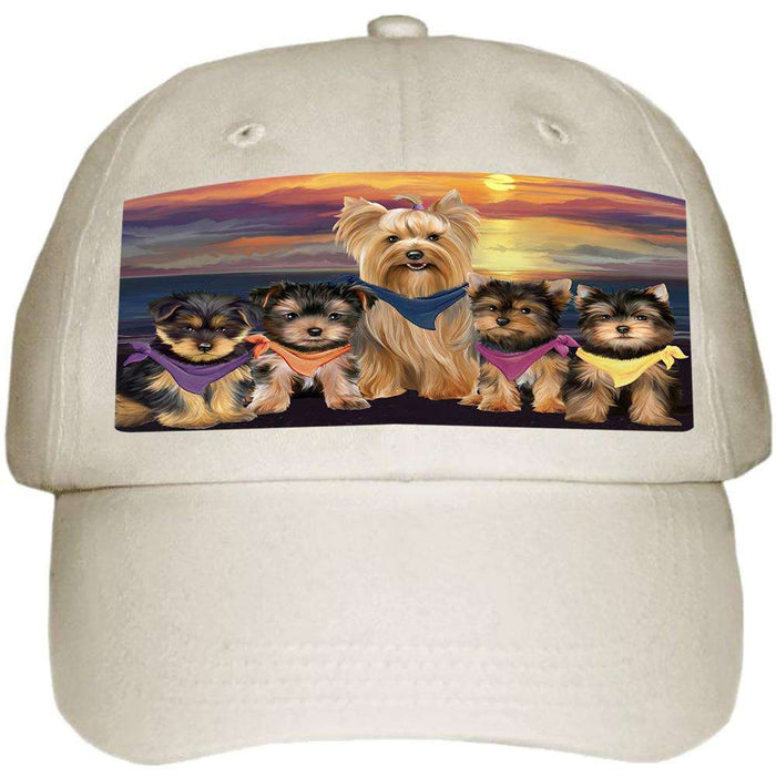 Family Sunset Portrait Yorkshire Terriers Dog Ball Hat Cap HAT54603