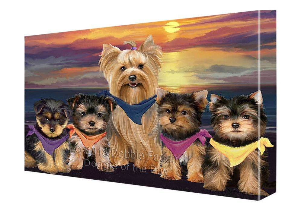 Family Sunset Portrait Yorkshire Terriers Dog Canvas Print Wall Art Décor CVS68830