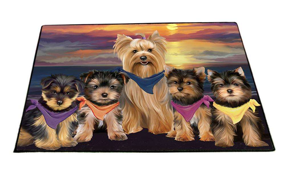 Family Sunset Portrait Yorkshire Terriers Dog Floormat FLMS50592