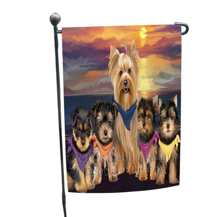 Family Sunset Portrait Yorkshire Terriers Dog Garden Flag GFLG50171