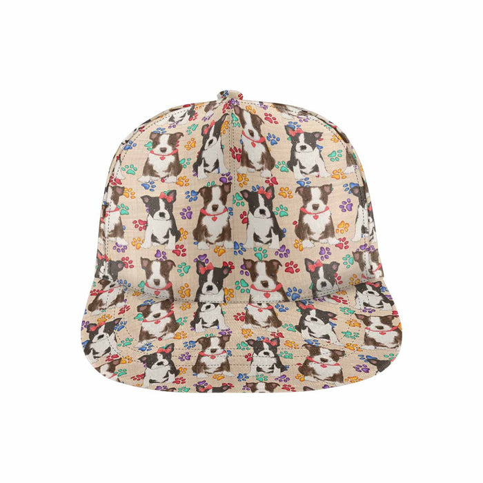 Women's All Over Rainbow Paw Print Boston Terrier Dog Snapback Hat Cap