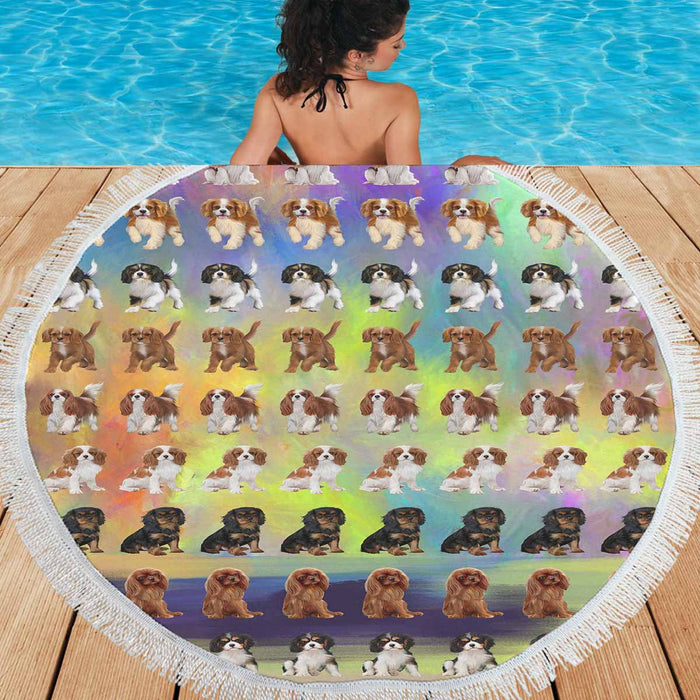 Cavalier King Charles Spaniel Dogs  Round Beach Mat 59’’