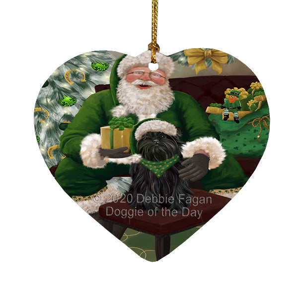 Christmas Irish Santa with Gift and Doberman Dog Heart Christmas Ornament RFPOR58263