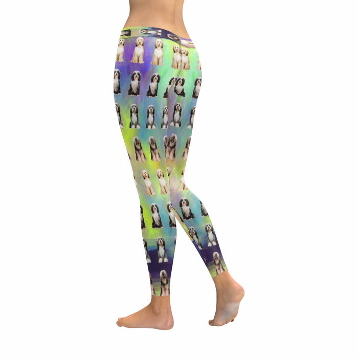 Tibetan Terrier Dogs  All-Over Low Rise Leggings (Model L07) (Outside Serging)