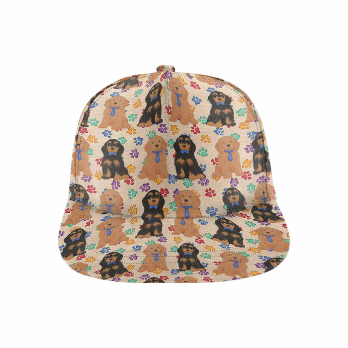 Women's All Over Rainbow Paw Print Cocker Spaniel Dog Snapback Hat Cap