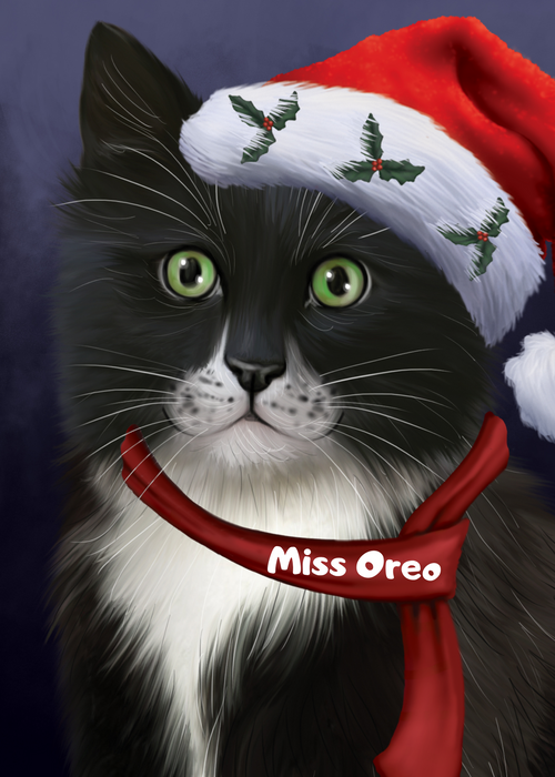 Custom Digital Painting Art Photo Personalized Dog Cat in Santa Hat Background
