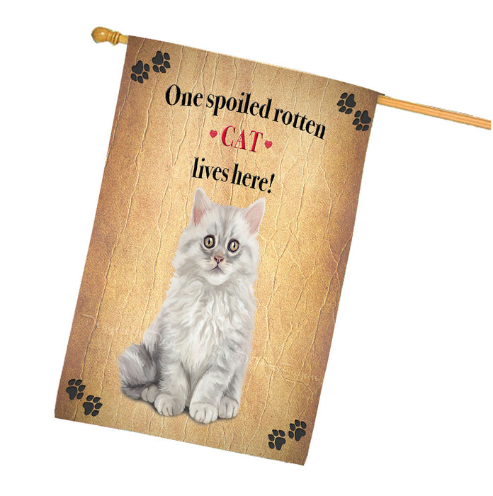 Spoiled Rotten Fluffy Longhair Cat House Flag Outdoor Decorative Double Sided Pet Portrait Weather Resistant Premium Quality Animal Printed Home Decorative Flags 100% Polyester FLG68333