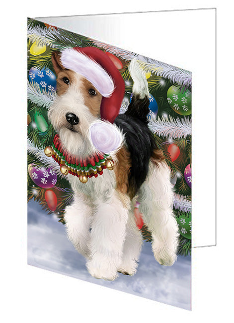 Trotting in the Snow Fox Terrier Dog Handmade Artwork Assorted Pets Greeting Cards and Note Cards with Envelopes for All Occasions and Holiday Seasons GCD75383