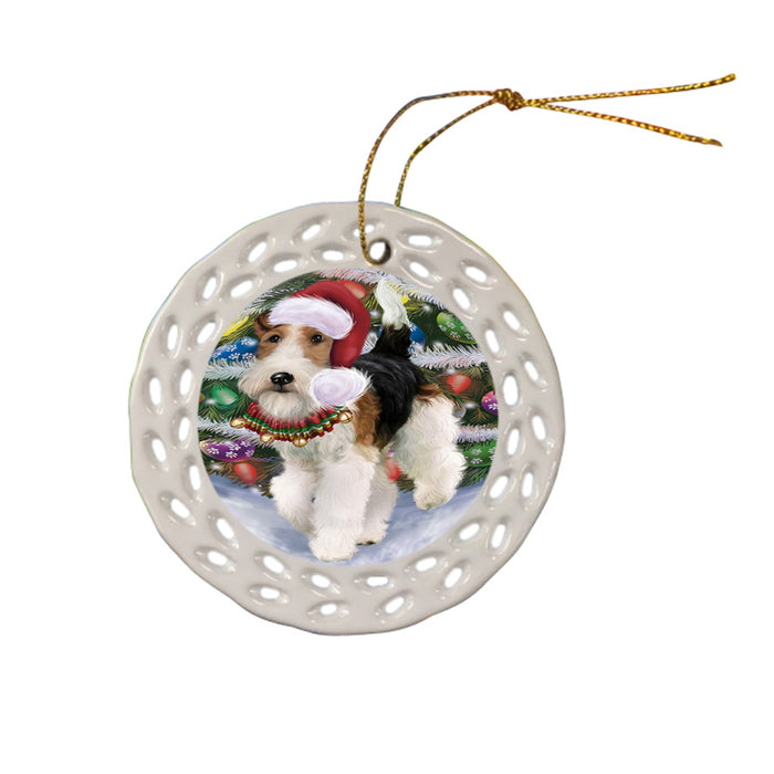 Trotting in the Snow Fox Terrier Dog Doily Ornament DPOR58108