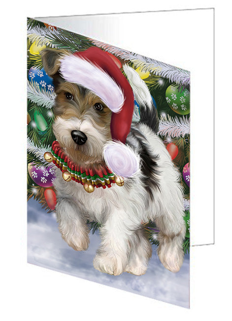 Trotting in the Snow Fox Terrier Dog Handmade Artwork Assorted Pets Greeting Cards and Note Cards with Envelopes for All Occasions and Holiday Seasons GCD75386