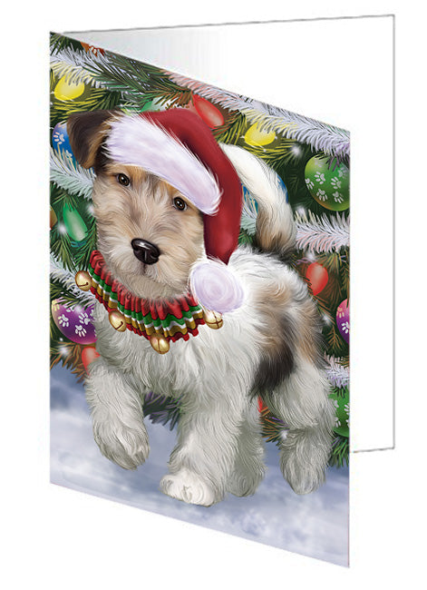 Trotting in the Snow Fox Terrier Dog Handmade Artwork Assorted Pets Greeting Cards and Note Cards with Envelopes for All Occasions and Holiday Seasons GCD75389
