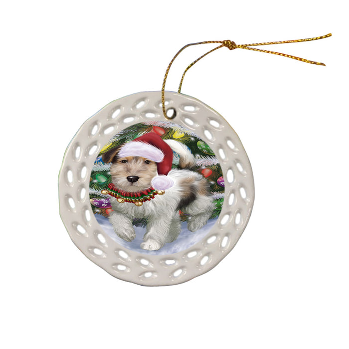 Trotting in the Snow Fox Terrier Dog Doily Ornament DPOR58110