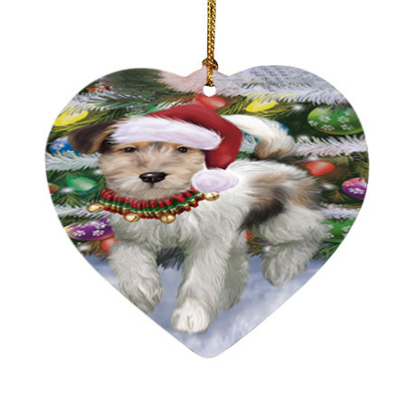 Trotting in the Snow Fox Terrier Dog Heart Christmas Ornament HPORA58459