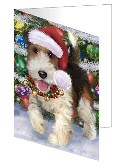 Trotting in the Snow Fox Terrier Dog Handmade Artwork Assorted Pets Greeting Cards and Note Cards with Envelopes for All Occasions and Holiday Seasons GCD75392