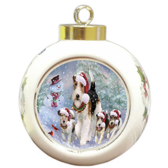 Christmas Running Family Fox Terrier Dogs Round Ball Christmas Ornament RBPOR58431