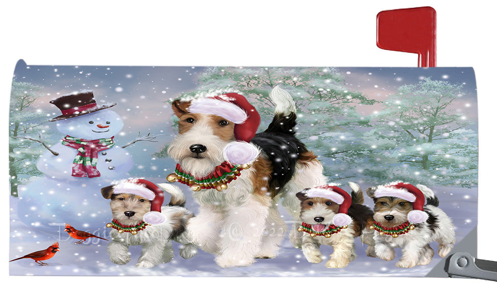 Christmas Running Family Wire Fox Terrier Dogs Magnetic Mailbox Cover Both Sides Pet Theme Printed Decorative Letter Box Wrap Case Postbox Thick Magnetic Vinyl Material