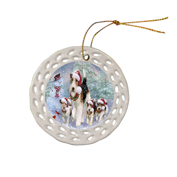 Christmas Running Family Fox Terrier Dogs Doily Ornament DPOR58087