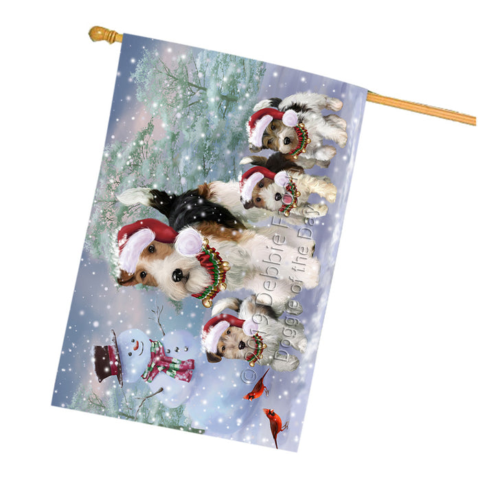 Christmas Running Family Fox Terrier Dogs House Flag Outdoor Decorative Double Sided Pet Portrait Weather Resistant Premium Quality Animal Printed Home Decorative Flags 100% Polyester