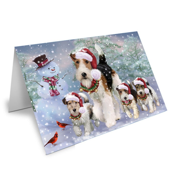 Christmas Running Family Fox Terrier Dogs Handmade Artwork Assorted Pets Greeting Cards and Note Cards with Envelopes for All Occasions and Holiday Seasons GCD75320
