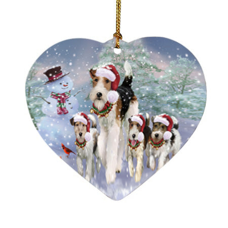 Christmas Running Family Fox Terrier Dogs Heart Christmas Ornament HPORA58436