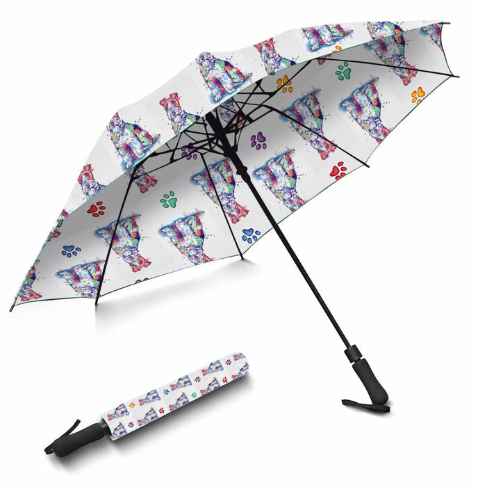 Watercolor Mini Fox Terrier DogsSemi-Automatic Foldable Umbrella