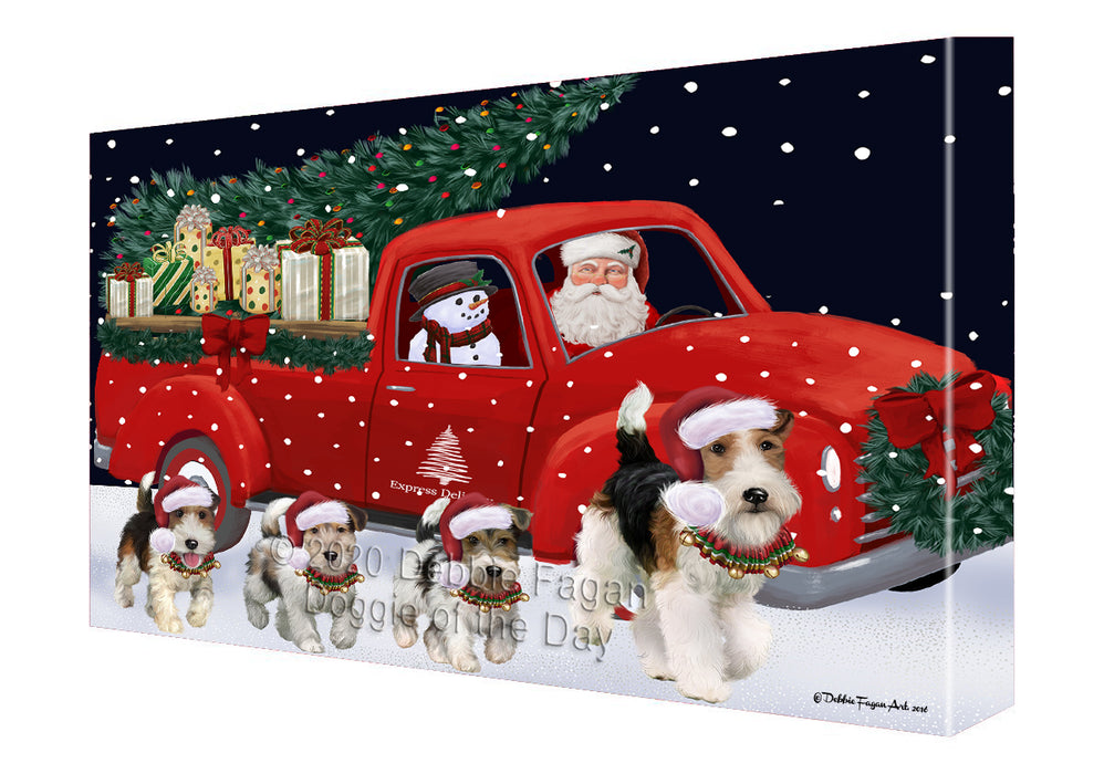 Christmas Express Delivery Red Truck Running Fox Terrier Dogs Canvas Print Wall Art Décor CVS146087