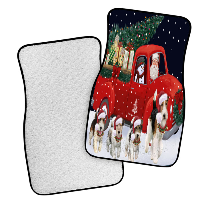 Christmas Express Delivery Red Truck Running Fox Terrier Dogs Polyester Anti-Slip Vehicle Carpet Car Floor Mats  CFM49477