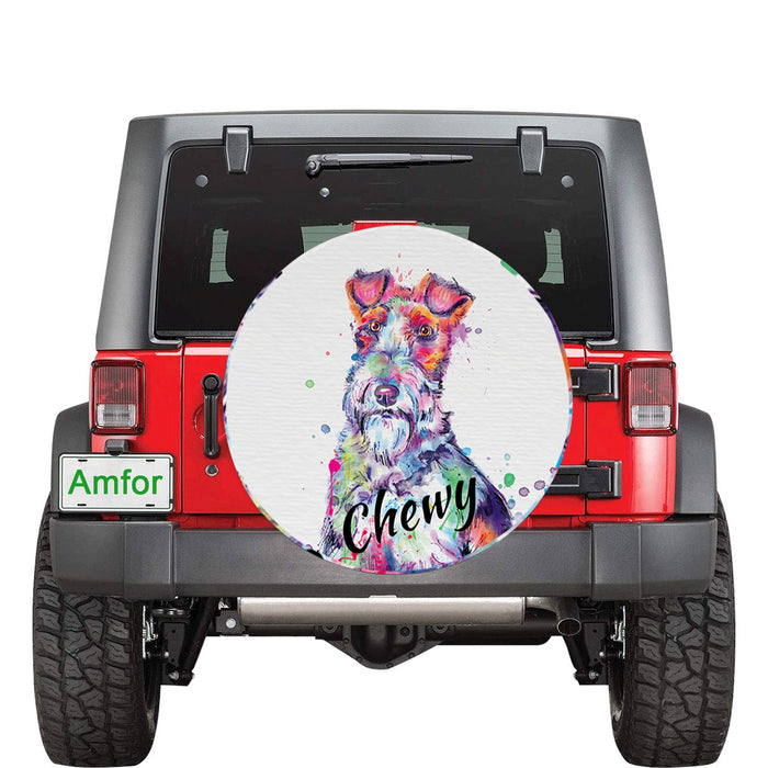 Custom Pet Name Personalized Watercolor Fox Terrier Dog Car Tire Cover