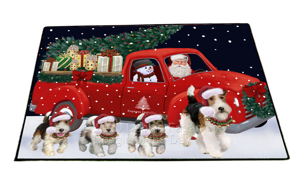 Christmas Express Delivery Red Truck Running Fox Terrier Dogs Indoor/Outdoor Welcome Floormat - Premium Quality Washable Anti-Slip Doormat Rug FLMS56620