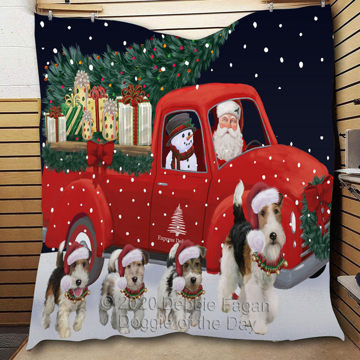 Christmas Express Delivery Red Truck Running French Bulldogs Lightweight Soft Bedspread Coverlet Bedding Quilt QUILT59911