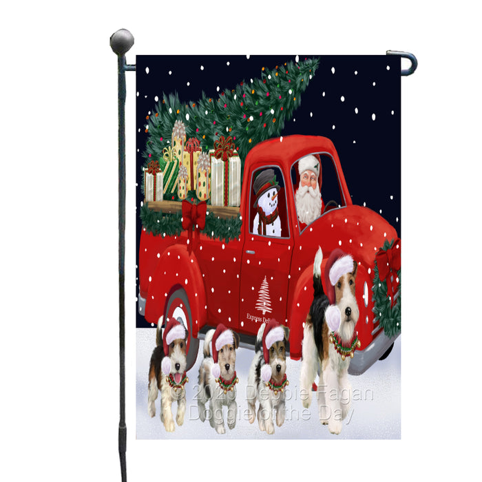 Christmas Express Delivery Red Truck Running Fox Terrier Dogs Garden Flag GFLG66465