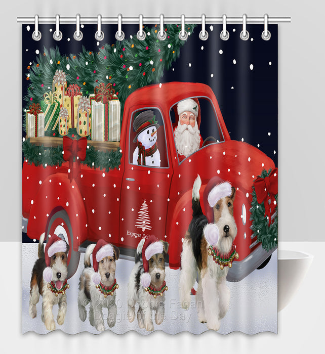 Christmas Express Delivery Red Truck Running Fox Terrier Dogs Shower Curtain Bathroom Accessories Decor Bath Tub Screens