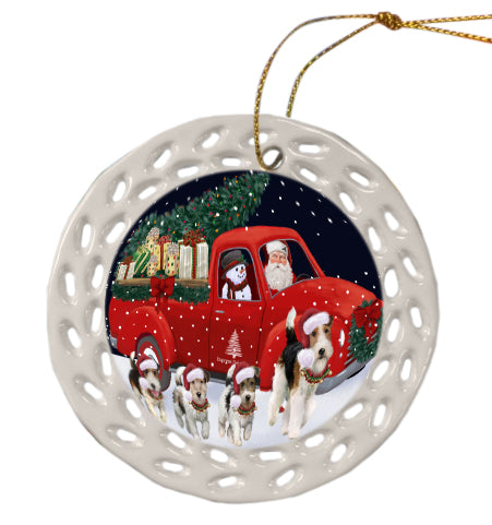 Christmas Express Delivery Red Truck Running Fox Terrier Dog Doily Ornament DPOR59267