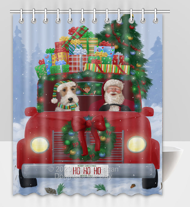 Christmas Honk Honk Red Truck Here Comes with Santa and Wire Fox Terrier Dog Shower Curtain Bathroom Accessories Decor Bath Tub Screens SC034
