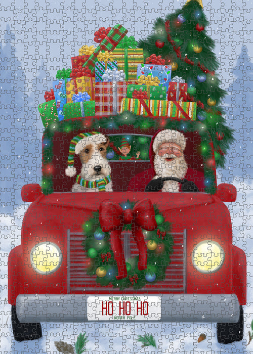 Christmas Honk Honk Red Truck Here Comes with Santa and Wire Fox Terrier Dog Puzzle with Photo Tin PUZL99996