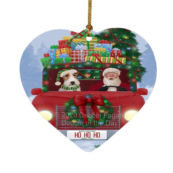 Christmas Honk Honk Red Truck Here Comes with Santa and Wire Fox Terrier Dog Heart Christmas Ornament RFPOR58166
