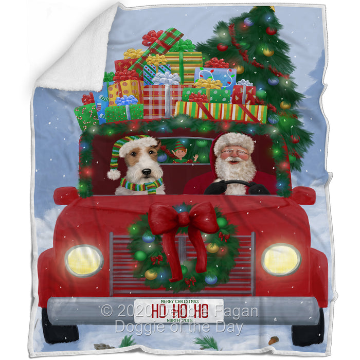Christmas Honk Honk Red Truck Here Comes with Santa and Wire Fox Terrier Dog Blanket BLNKT140828