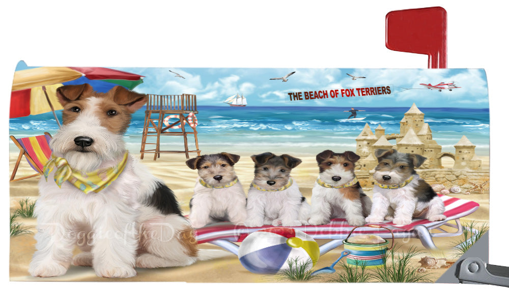 Pet Friendly Beach Wire Fox Terrier Dogs Magnetic Mailbox Cover Both Sides Pet Theme Printed Decorative Letter Box Wrap Case Postbox Thick Magnetic Vinyl Material