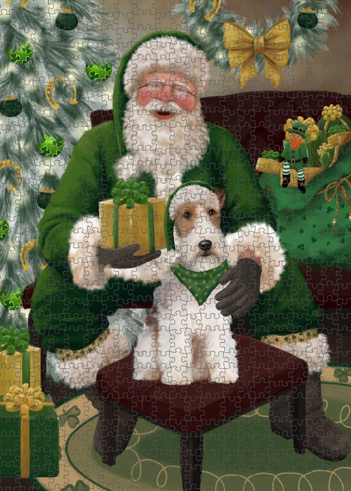 Christmas Irish Santa with Gift and Wire Fox Terrier Dog Puzzle with Photo Tin PUZL100388