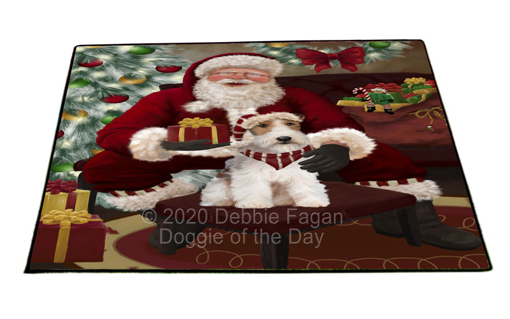 Santa's Christmas Surprise Wire Fox Terrier Dog Indoor/Outdoor Welcome Floormat - Premium Quality Washable Anti-Slip Doormat Rug FLMS57433