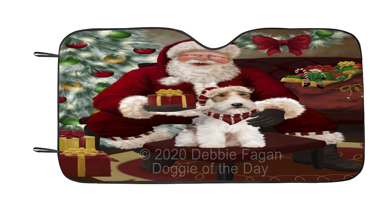 Santa's Christmas Surprise Wire Fox Terrier Dog Car Sun Shade Cover Curtain