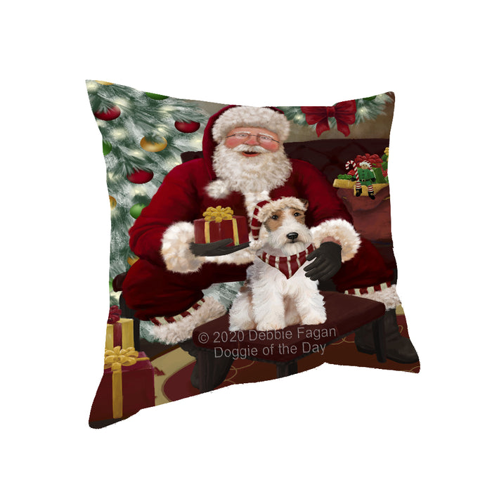 Santa's Christmas Surprise Wire Fox Terrier Dog Pillow PIL87164