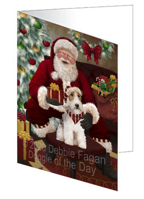Santa's Christmas Surprise Wire Fox Terrier Dog Handmade Artwork Assorted Pets Greeting Cards and Note Cards with Envelopes for All Occasions and Holiday Seasons