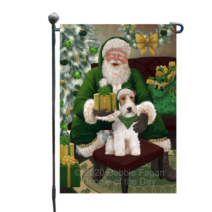 Christmas Irish Santa with Gift and Wire Fox Terrier Dog Garden Flag GFLG66638