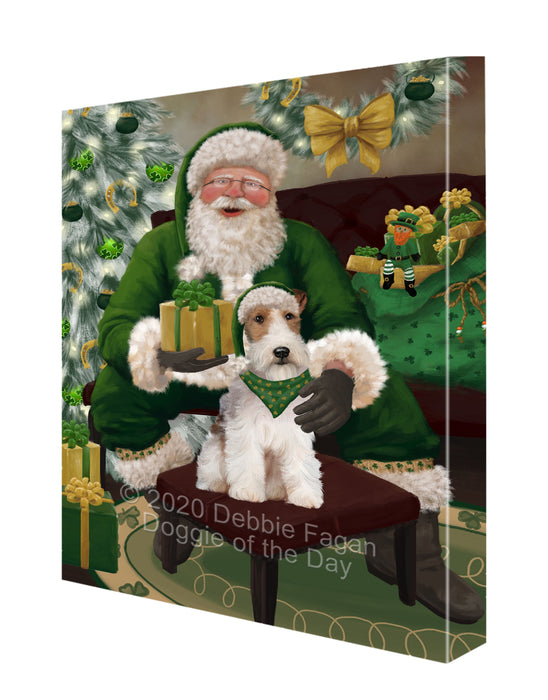 Christmas Irish Santa with Gift and Wire Fox Terrier Dog Canvas Print Wall Art Décor CVS147644