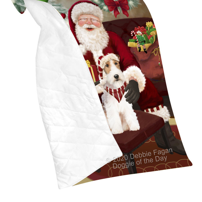 Santa's Christmas Surprise Wire Fox Terrier Dog Quilt Bed Coverlet Bedspread - Pets Comforter Unique One-side Animal Printing - Soft Lightweight Durable Washable Polyester Quilt