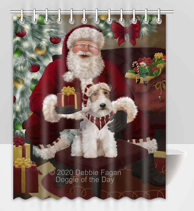 Santa's Christmas Surprise Wire Fox Terrier Dog Shower Curtain Bathroom Accessories Decor Bath Tub Screens SC230