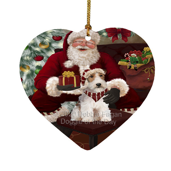 Santa's Christmas Surprise Wire Fox Terrier Dog Heart Christmas Ornament RFPOR58362
